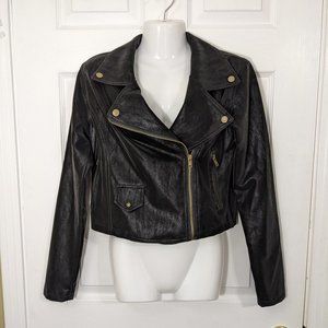 Chelsea & Violet Black Moto Faux Suede Asymmetrical Front Zip Jacket - size S